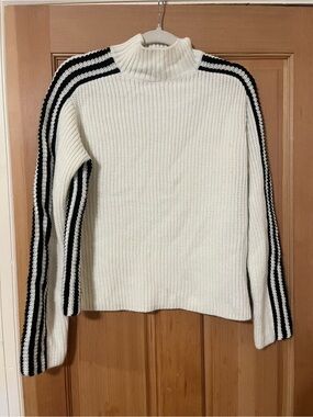 Sanctuary Cream Turtleneck Sweater with Black Stripe Sleeves